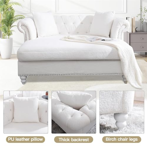 White Velvet Oversized Chaise Sofa with 2 Pillows G72805
