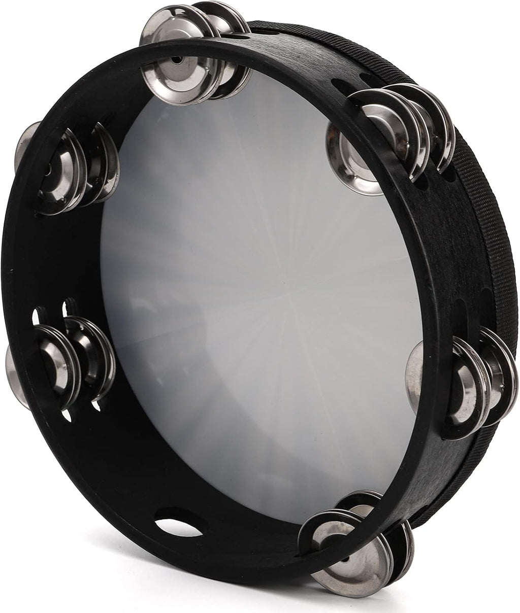 2 Pack 8/10 Inch Wood Tambourine with Double Row Jingles E531