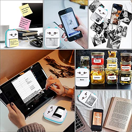 Blue Portable Mini Thermal Photo Printer with 6 Rolls Printing Paper K249