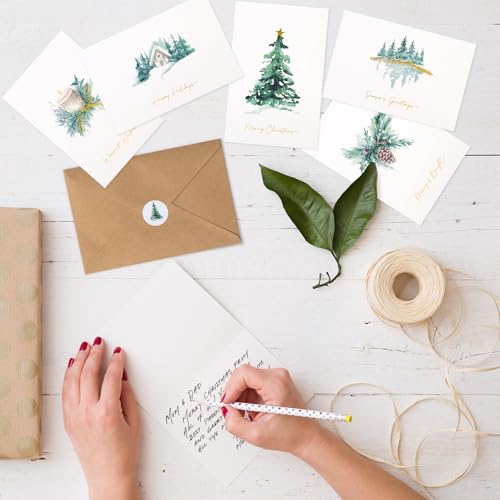 Christmas Cards Set of 20 with Watercolor Designs, Envelopes, Stickers, Storage Box Q19134