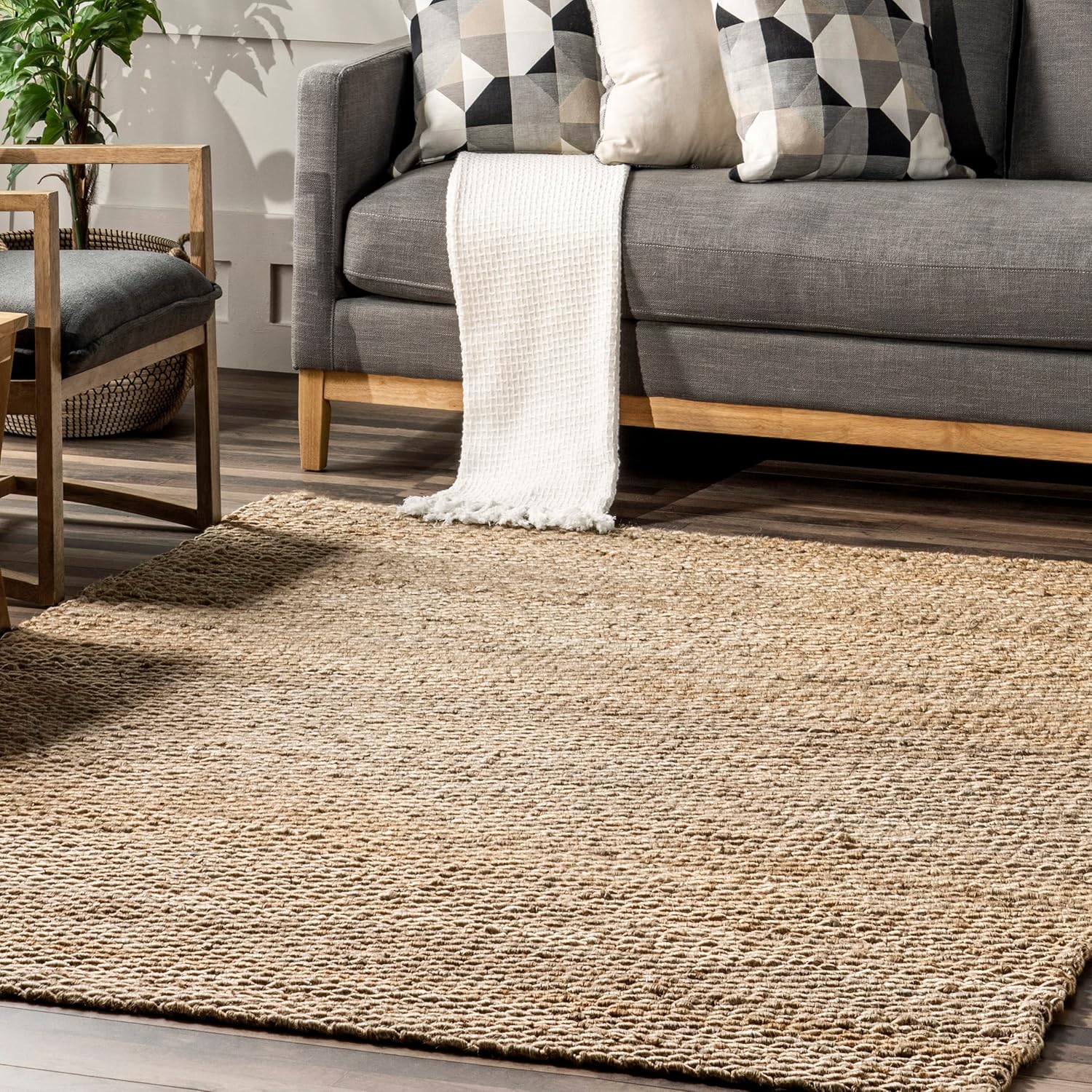 Natural Hand Woven Jute Area Rug, 5x8 O627383