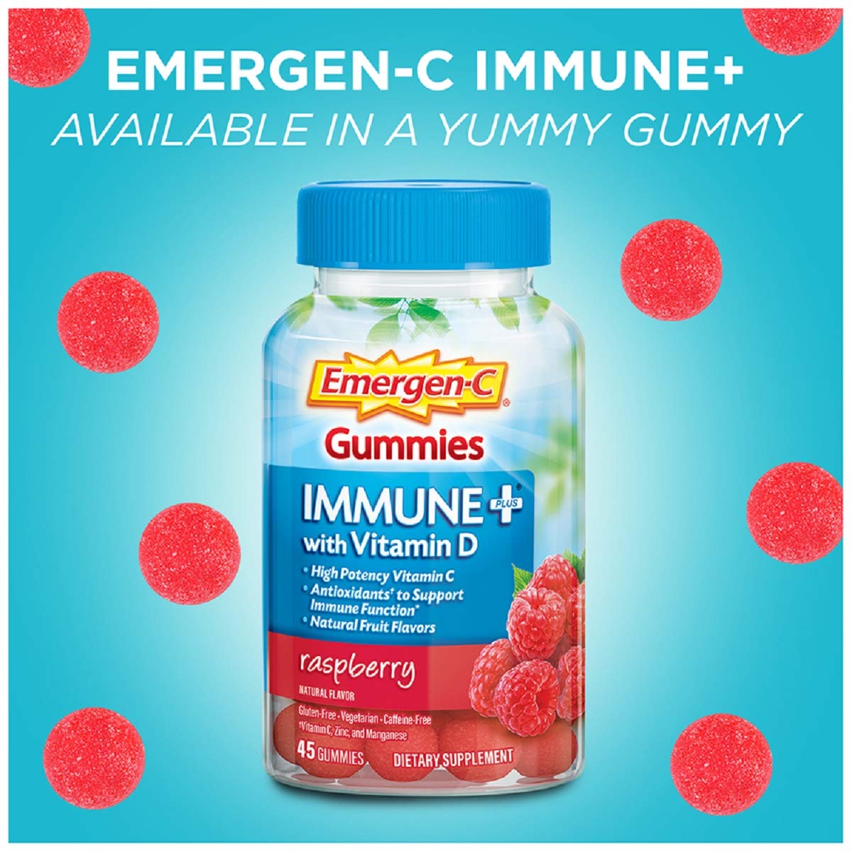 Vitamin D Plus 750 mg Vitamin C Raspberry Flavor Gummies - 45 Count L9328