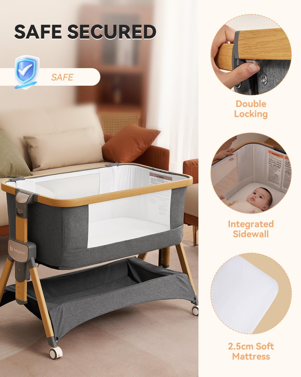 Portable Bedside Bassinet with Skin-Friendly Mattress Q561