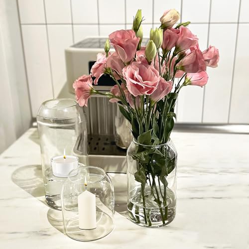 Clear Ribbed Glass Vase, 7.87 Inches E902