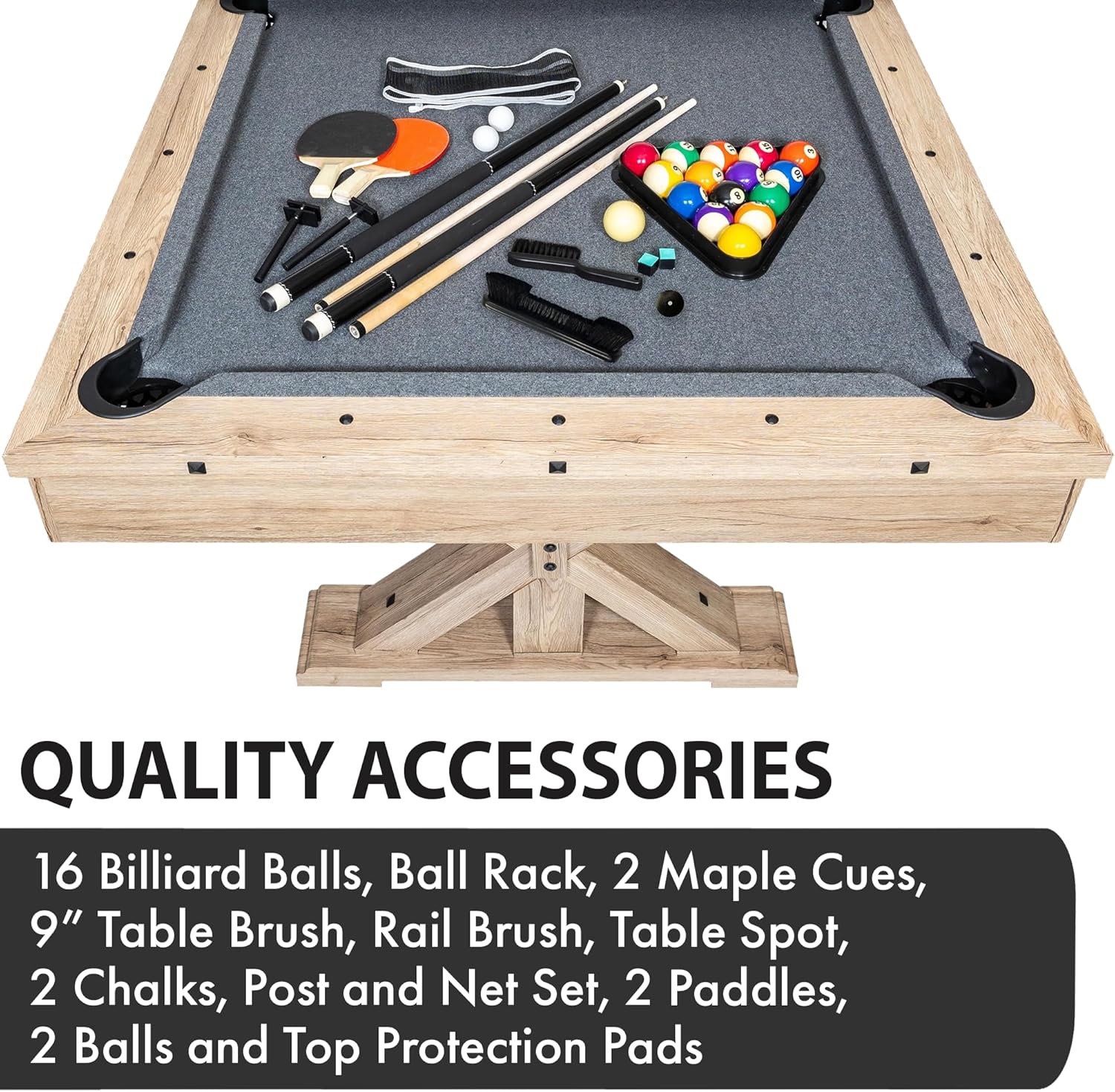 Rustic Oak 3 in 1 Multi Game Pool Table with Dining Top and Dual Storage Bench Seating C13443