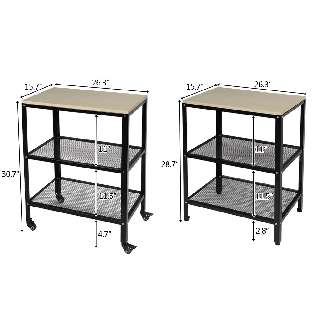 White 3-Tier Rolling Kitchen Cart with Metal Frame O243326
