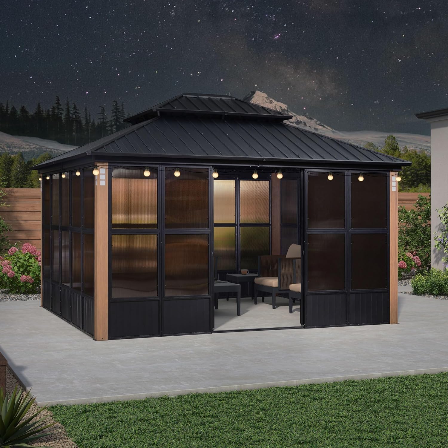 12' X 14' Patio Hardtop Gazebo with Detachable Windows H7845