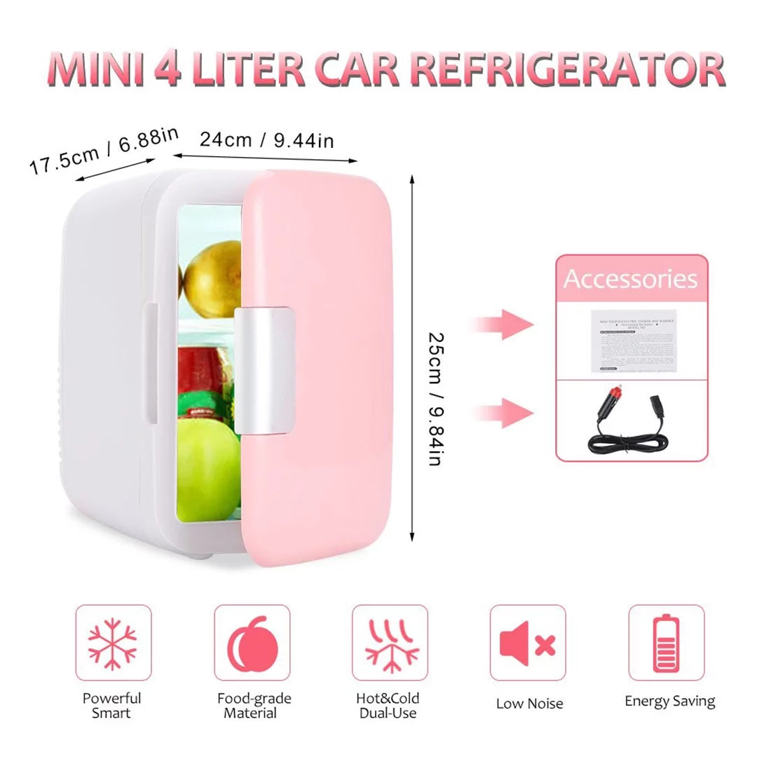 Pink Mini Car Fridge, 4L/6 Can Cooler & Warmer Personal Refrigerator W1349