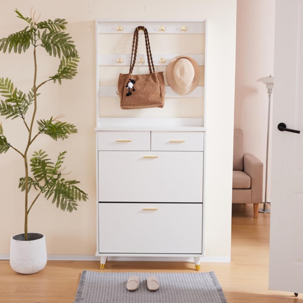 White Entryway Armoire with Drawers and Shelves C22758