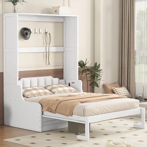 Full Size Solid Wood Murphy Bed with Wardrobe and Drawers B929