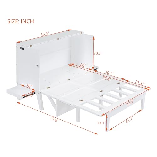 Queen Size Solid Wood Murphy Bed with USB Port and Removable Shelves B73852