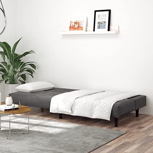 Dark Gray Velvet 2-Seater Sofa Bed O37284