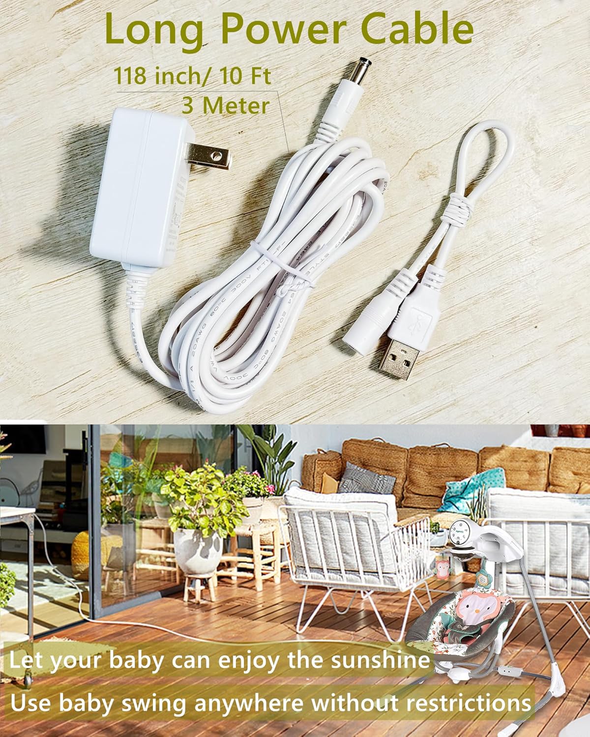 Replacement baby swing cord, Baby Swing Charger USB J751