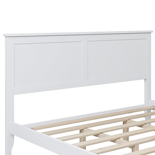 White Queen Wood Platform Bed Frame with Headboard N145