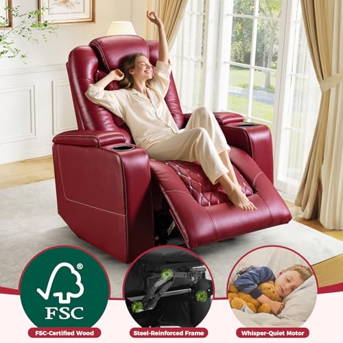 Red PU Leather Power Recliner Chair with USB Ports and Cup Holders Z7913