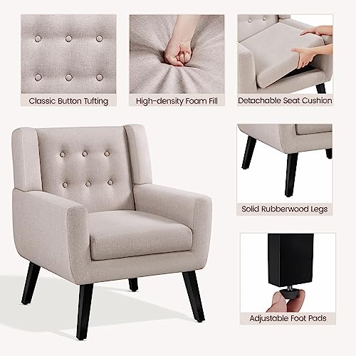 Beige Linen Fabric Accent Armchair S22587