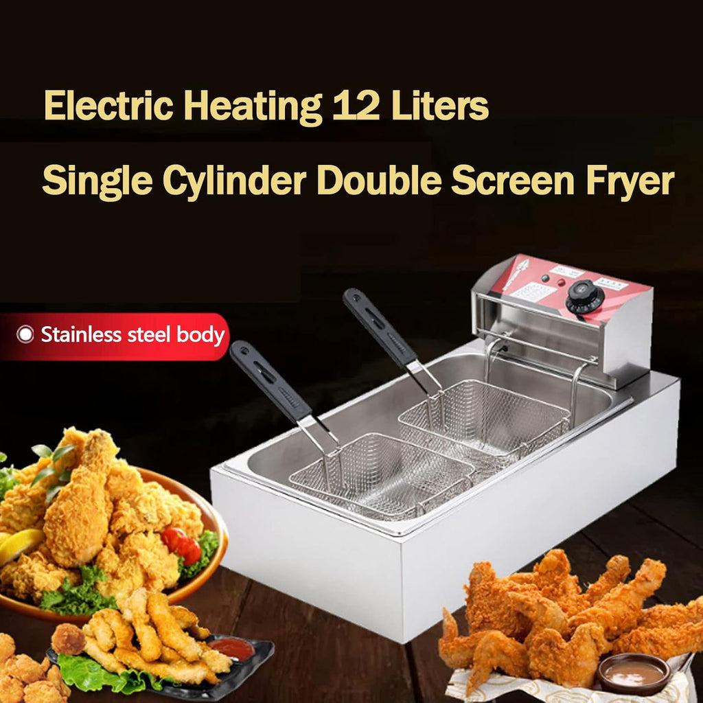 3000W Electric Double Deep Fat Fryer, 12L, 2 Oil Baskets, Adjustable Temperature L813