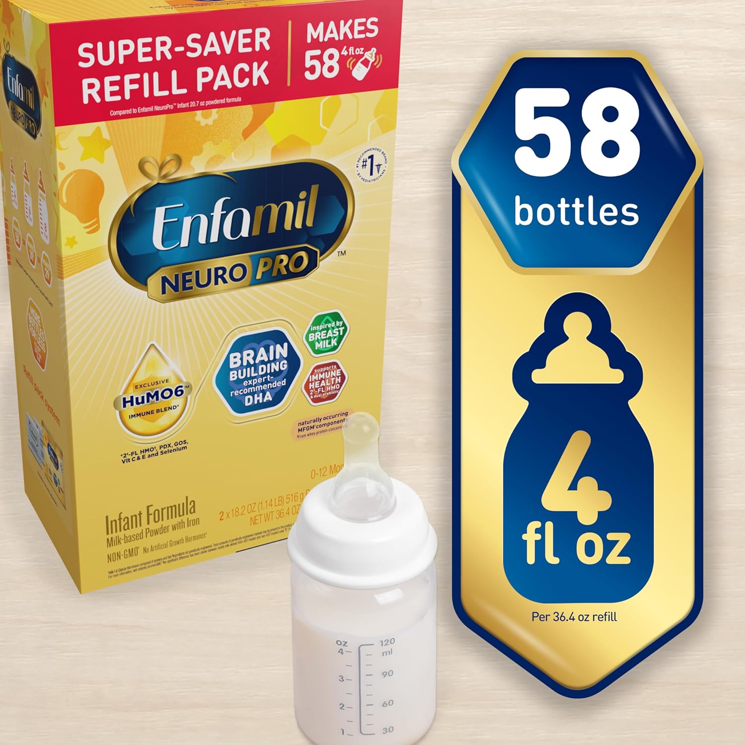 Baby Formula, Non-GMO, 36.4 Oz Refill Box + 8 Fl Oz Liquid (24 Count) K4596