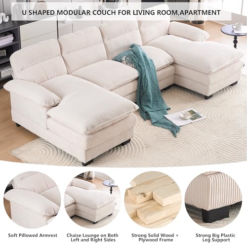 Grey Corduroy Modular Loveseat Sofa with Ottomans R102456