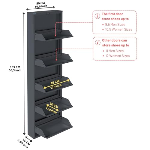5 Tier Metal Shoe Cabinet with Cover, Anthracite K82653