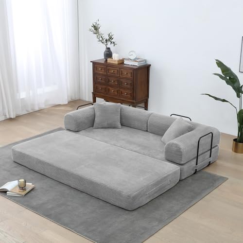 Corduroy Dark Gray Convertible Sleeper Sofa Bed E92618