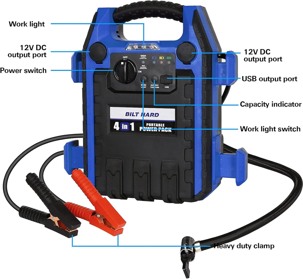 900 Peak/400 Instant Amps Portable Power Station Jump Starter with Air Compressor N4825