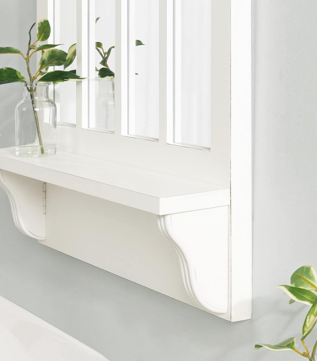 Traditional Arched Mirror with Shelf, 21 x 36, White N2126