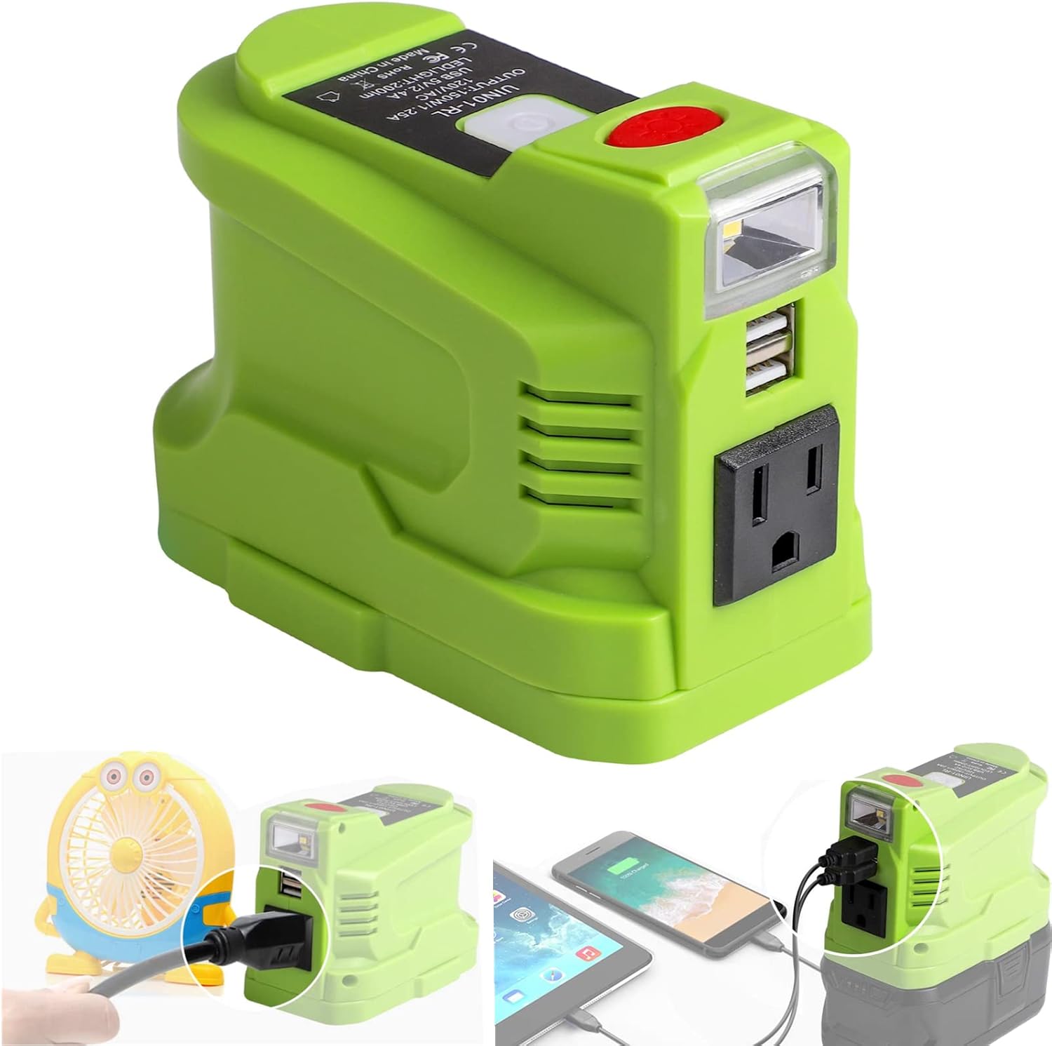 150W Power Inverter for 18V Battery with 2 USB, LED Light, AC Outlet T1771