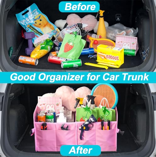Beige 66L Waterproof Collapsible Car Trunk Organizer with 9 Pockets C9543