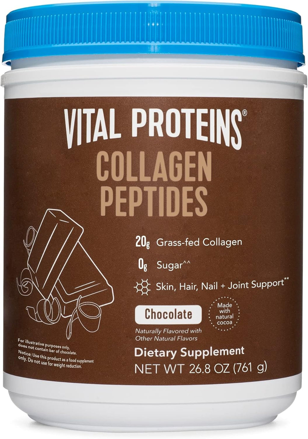 Chocolate Collagen Powder Supplement Type I III Hydrolyzed Collagen 27g per Serving 26.8 oz Canister Pack of 2 I879806
