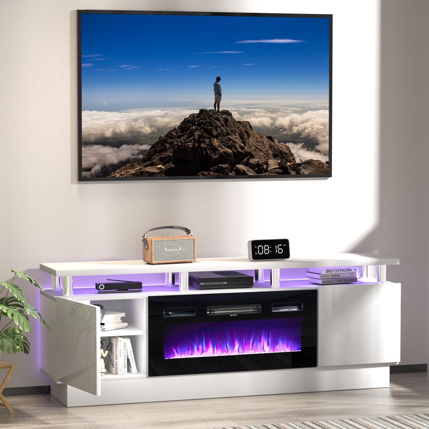 White 2 Tier Electric Fireplace TV Stand B43550