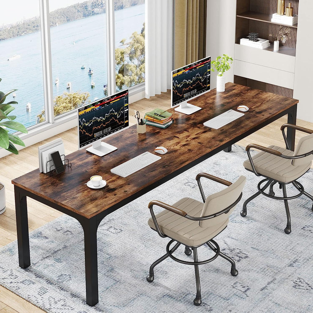 78.7 inches Extra Long Computer Desk with Adjustable Foot Pads, Rustic Brown I896235