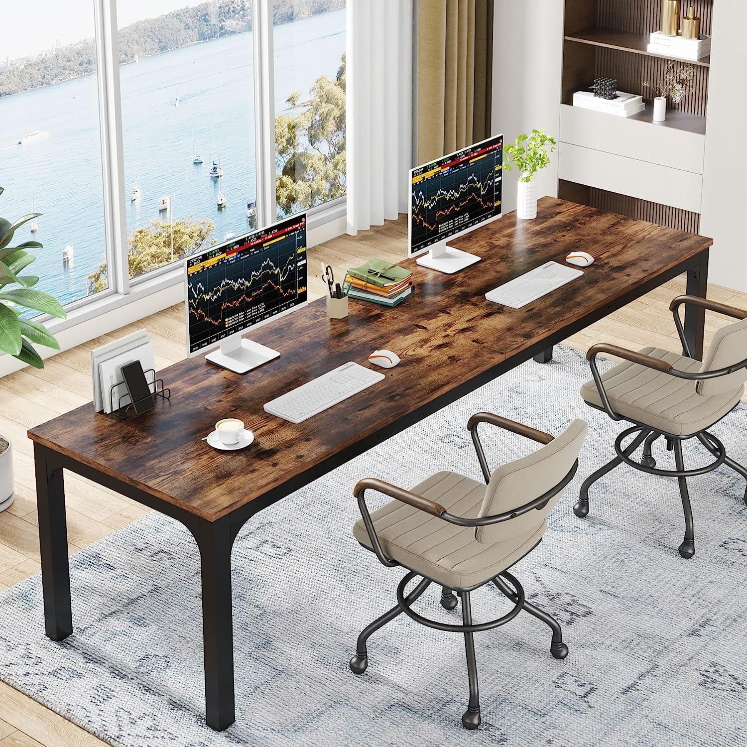 78.7 inches Extra Long Computer Desk with Adjustable Foot Pads, Rustic Brown I896235