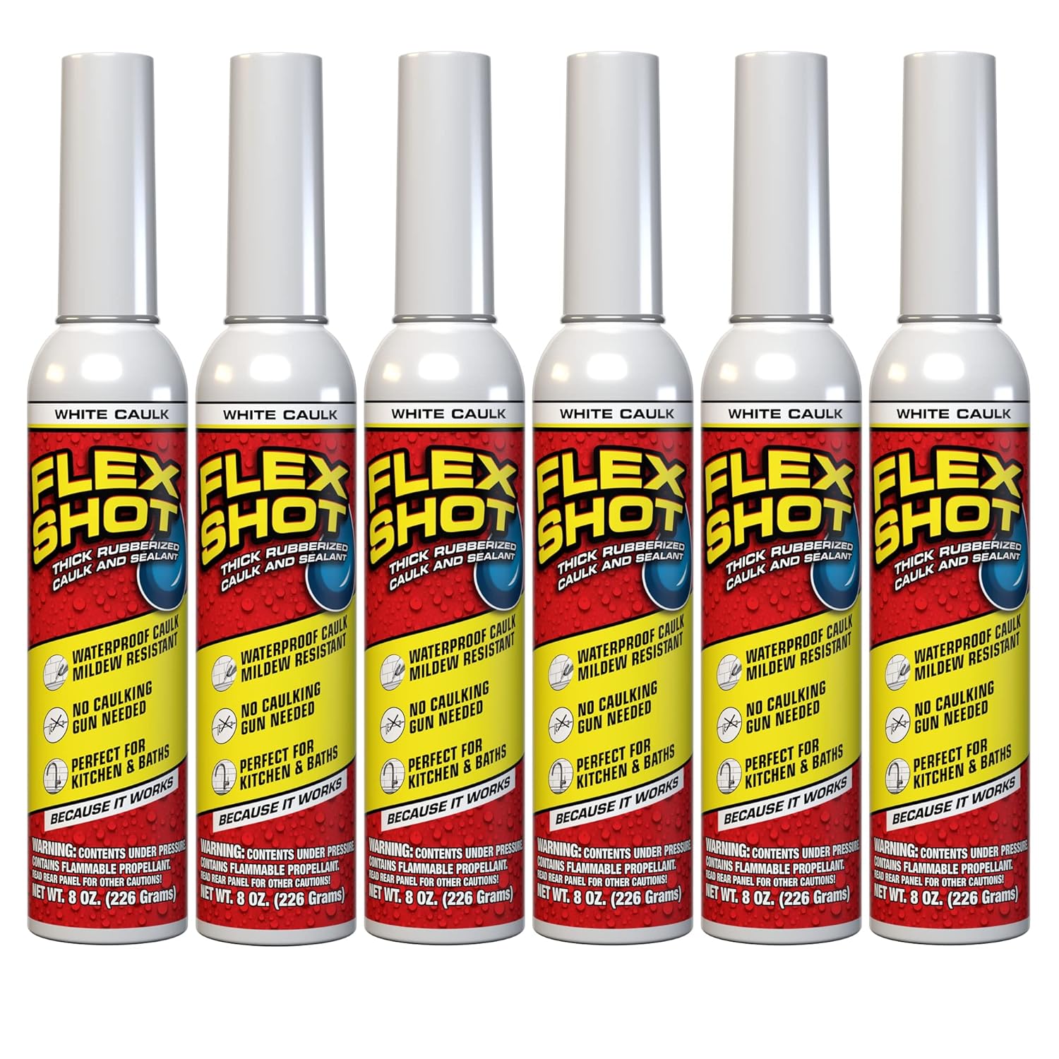 8 oz 6-Pack White Flexible Rubber Silicone Sealant Caulk P639