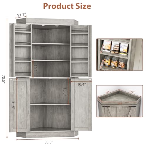 Grey 4 Door Tall Kitchen Pantry Cabinet T860