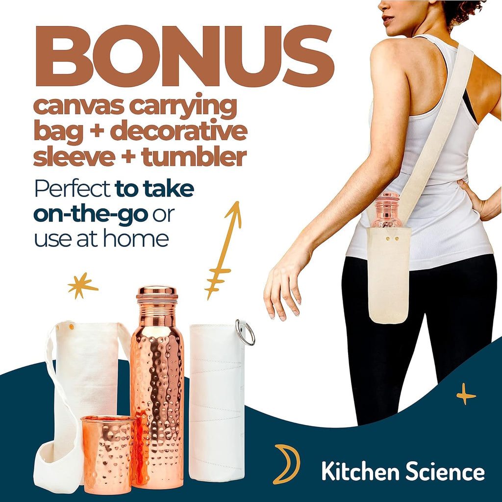 Copper Water Bottle 34oz 1000 ml with Copper Tumbler Carrying Bag O796981