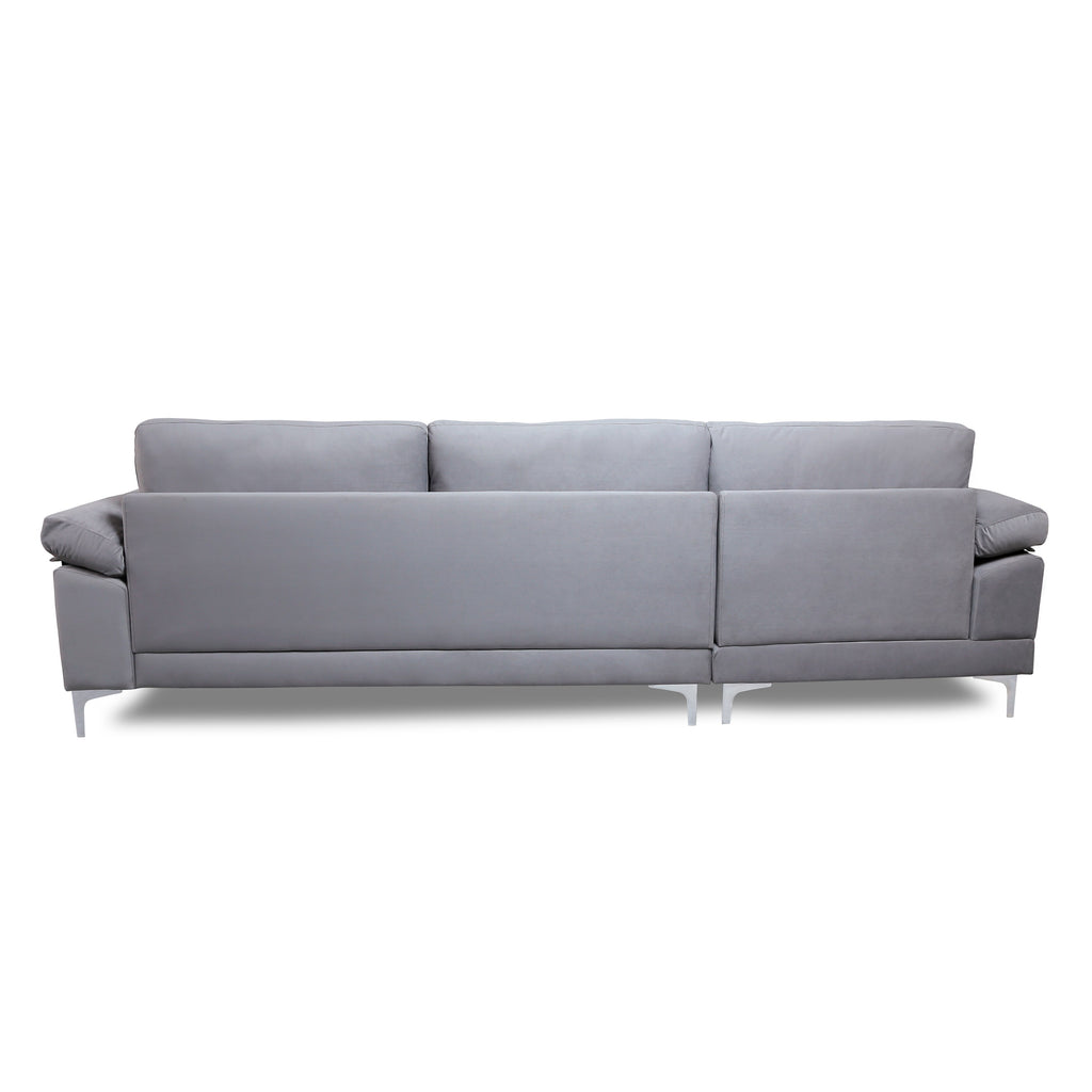 Gray Velvet L-Shape Sofa with Chaise Lounge H362316