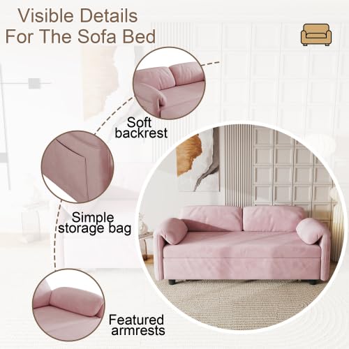 54'' Velvet 2-Seater Pull Out Sofa Bed with Storage Pockets V4514