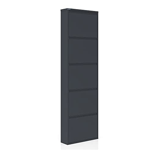 5 Tier Metal Shoe Cabinet with Cover, Anthracite K82653