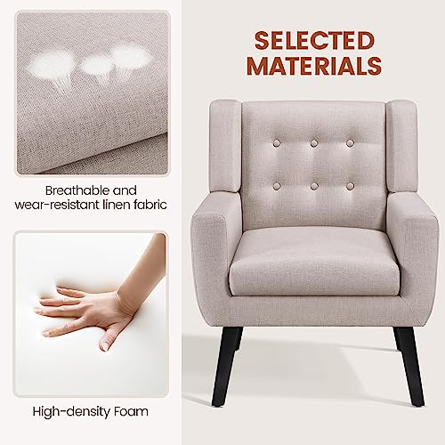Beige Linen Fabric Accent Armchair S22587