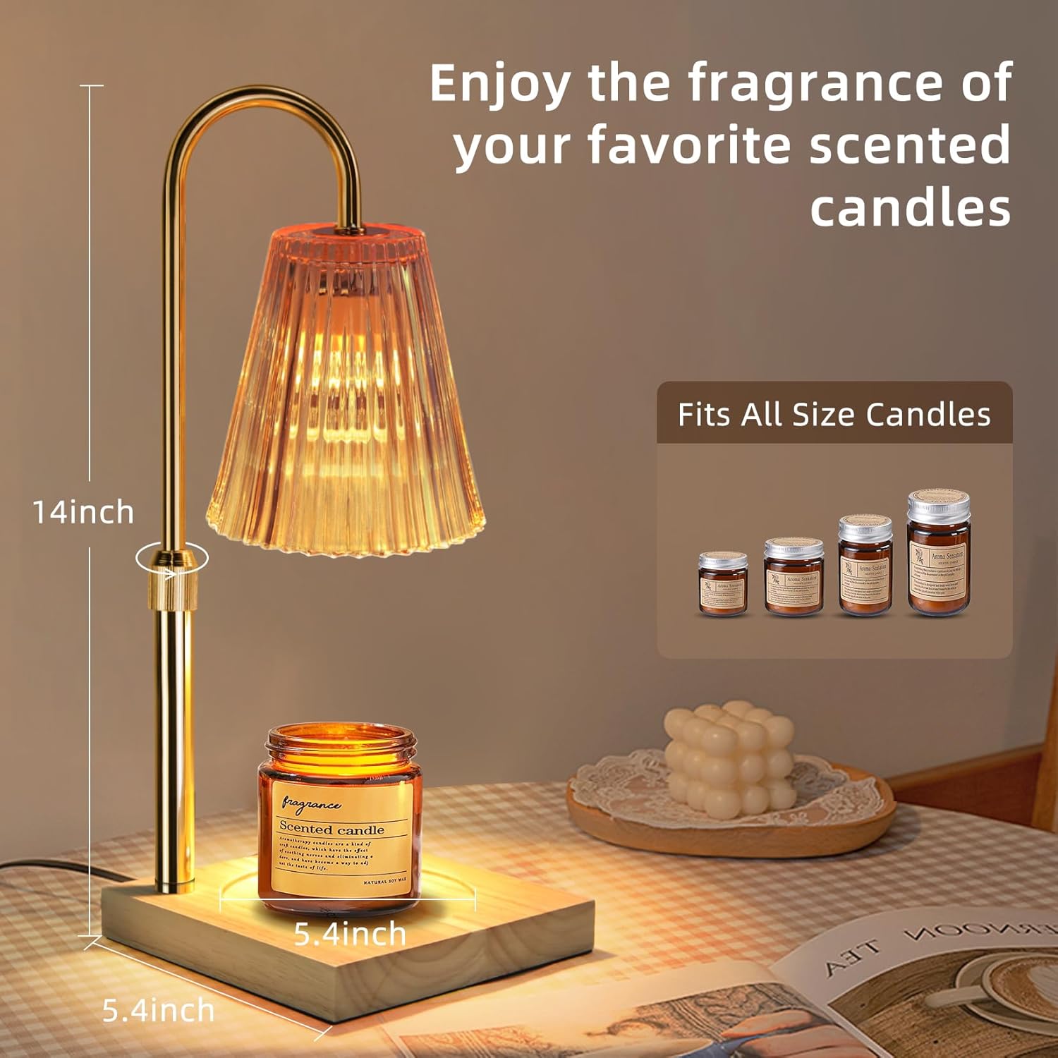 Champagne Gold Adjustable Height Electric Candle Warmer Lamp with Timer P617298