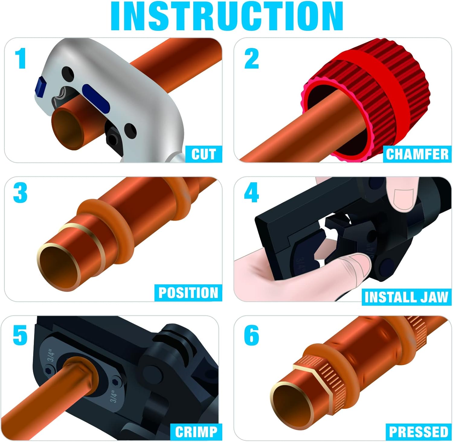 Hydraulic Copper Tubing Press Tool Kit for 1/2-in, 3/4-in, 1-in Copper Fittings V864718