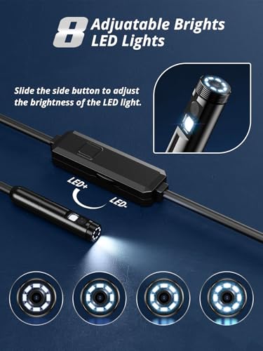 16.4ft Dual-Lens 1920P HD Waterproof Borescope with 8 Adjustable LED Lights Z41389