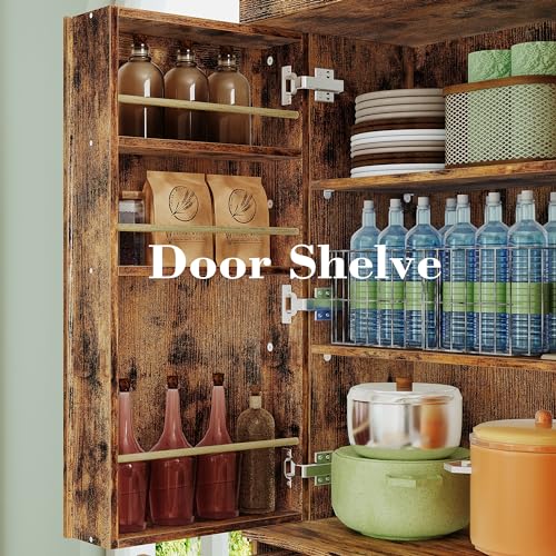 White 72" Tall Kitchen Pantry Cabinet with Sliding Storage Rack and 6 Hanging Shelves E202852