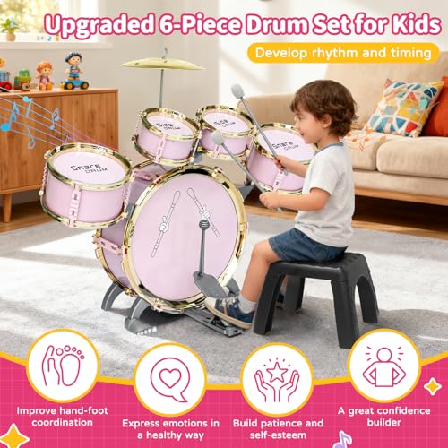 5-Piece Kids Drum Set with Stool, Pedal & Drumsticks E657224