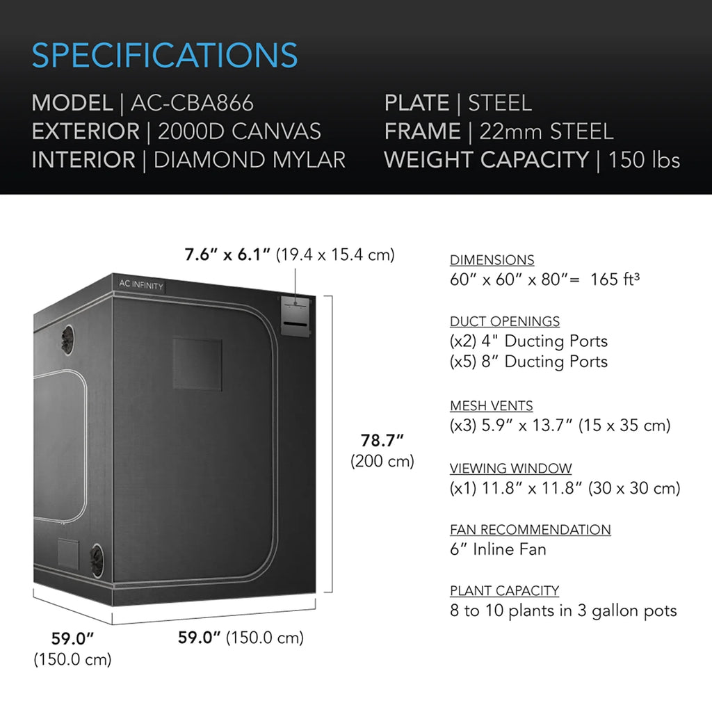 60"x60"x80" 2000D Diamond Mylar Canvas Grow Tent D995
