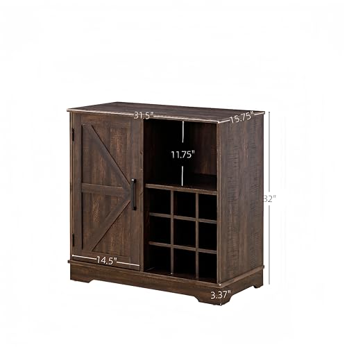 Gray Wash Farmhouse Coffee Bar Cabinet with Wine Rack and Drawer Q30688