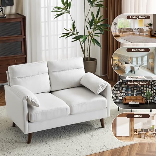 Beige Mini Loveseat Sofa with Suede Nap Upholstery F5580