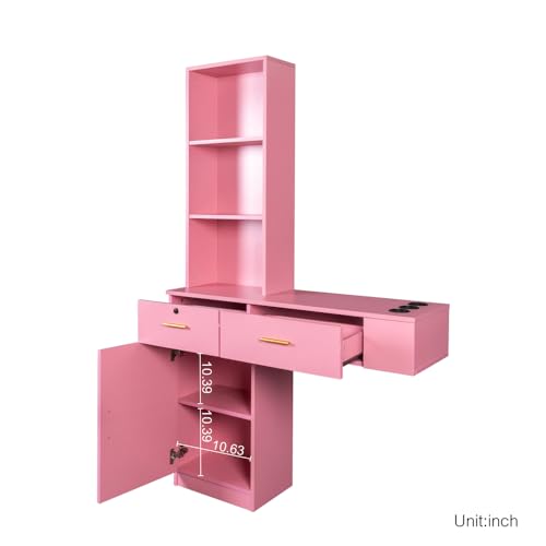 Pink Wood Computer Desk with Drawers Shelves Dresser Desk F986084