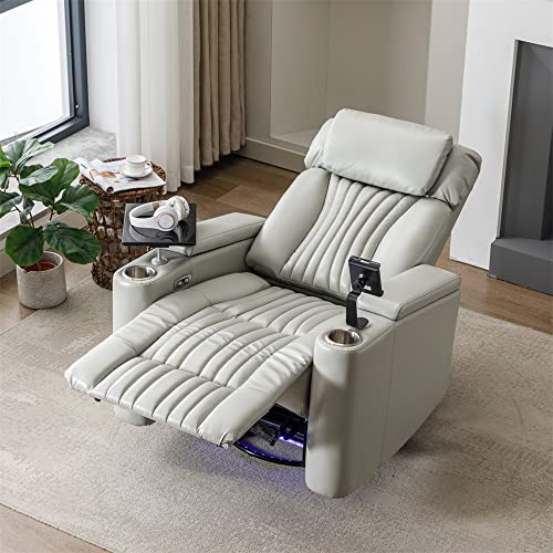 Grey PU Leather Swivel Rocker Recliner Chair with Cup Holders Z8860